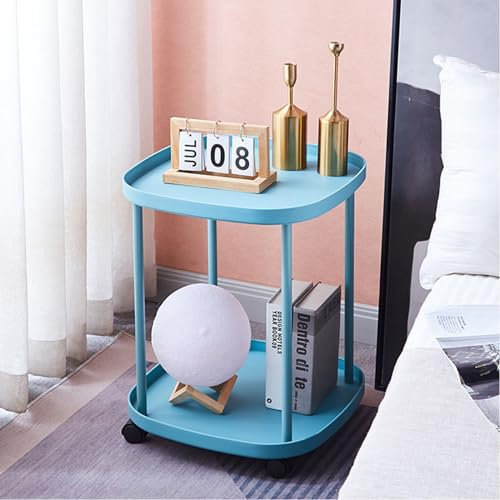 GHBXJX Modern Couchtisch mit Rollen, Kleiner Nachttisch Beistelltisch Klein Wohnzimmertisch, Mobiler Couch Tischchen Wohnzimmer, Schlafzimmer, Balkon, Gestell aus Metall, 43x43x54 cm,Blau