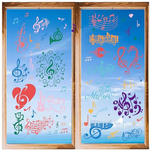 CRASPIRE 8 Styles Musical Note Wall Stickers PVC Window Stickers Decals Colourful Waterproof Self Adhesive Cling Peel and Stick for Home Stairway Decoration Bedroom Living Room Kitchen Showcase