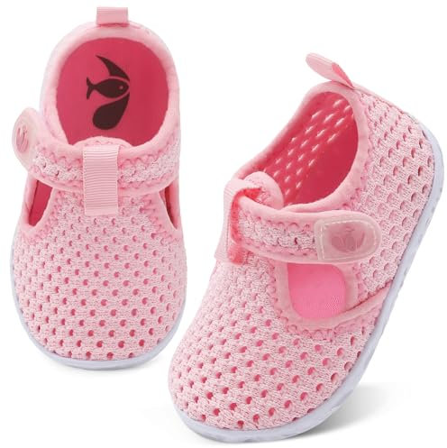 FEETCITY Scarpe per sport acquatici per bambini a piedi nudi per bambini, ad asciugatura rapida, da spiaggia, piscina, Knitpink, 12-18 Months