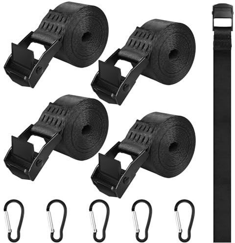 Samulee 5 pcs Sangle d'Arrimage, 2m x 2.5cm Sangle à Cliquet avec Boucle de Serrage en Alliage de Zinc pour Bagages, Planches de Surf, Camping, Porte Velo, Fixation Moto, Voiture