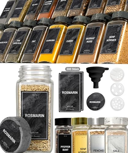Greeano Gewürzgläser Set [24 x 120ml] mit 300 Gewürzetiketten [DE] - Gewürze Aufbewahrung mit Streueinsatz - Gewürzdosen Glas - Gewürzbehälter Glas - Gewürz Organizer - Spice Jars Midnight