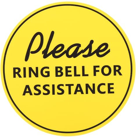 PATIKIL Please Ring Bell For Assistance Sign, 6ODx0.1T Self-Adhesive Warning Sign for Business Home Door Wall Window Office Entrance, Yellow Board Black