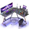 BEXEVUE Gaming Bureau d'angle avec LED Multiprise Intégrée - 128x128cm Table Gamer Informatique Forme L, LED Ruban Support d'écran, Crochet Casque pour Etudier Jouer Travailler Chambre Domicile Salon