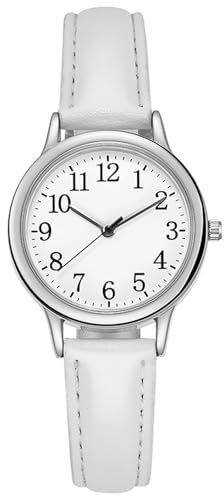 Shengxi Damen Armbanduhr Klassische Analog Quarz Uhr für Damen Minimalistisch Armbanduhr mit Lederarmband Modische Business Damenuhr (Weiß)