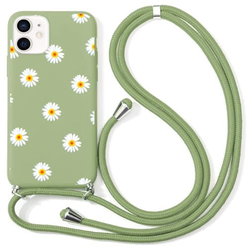 ZhuoFan Handykette für iPhone 11 Pro Hülle mit Band, Aesthetic Gänseblümchen Muster Verstellbarer Halskette Handyhülle mit Kordel zum umhängen Silikon Stoßfest Schutzhülle mit Kette, 02