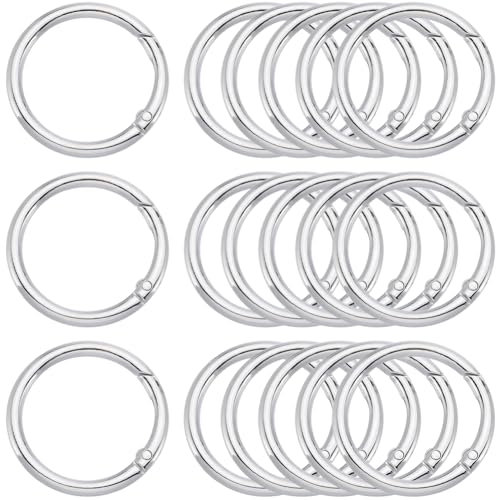 SOFPLATE 1 Box 20 Stück Runder Karabinerhaken 40mm Druckknopf Silberne Feder O Ringe Verschluss Aus Metalllegierung Schlüsselanhänger Mini Clips Schnalle Karabinerhaken Für Geldbeutelgurt Tasch