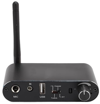 Digital to Analog Sound Converter, Digital Sound Adapter with Remote Control, Support MIC, Optical, Coaxial, AUX, USB, Bluetooth Inputs, for Smartphones Tablets