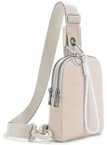 Boziee Sport Umhängetasche, Crossbody Tasche, Mini-Handytasche, kleine Schultertasche, multifunktional, Brusttasche für Outdoorsport, Reisen, Alltag Wasserdicht (Beige)