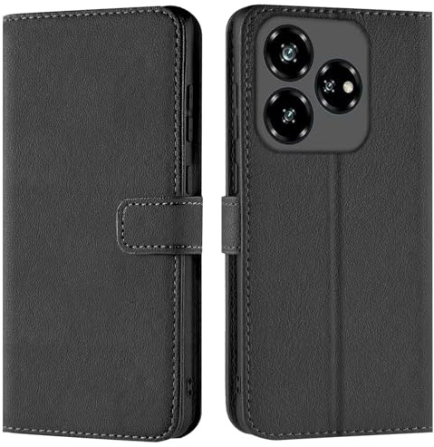 Verco Handyhülle für ZTE Blade V60 Vita Hülle, Bookcase Tasche Flipcover für ZTE V60 Vita Case [Kartenfächer/Aufstellfunktion], Schwarz