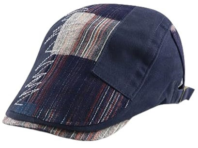 HIQIU Schiebermütze Herren Flatcap Barret Cap, Schirmmütze Herren Patchwork Baskenmütze Gatsby Newsboy Cap Golfermütze (DE/NL/SE/PL, Alphanumerisch, M, L, Blau-b)