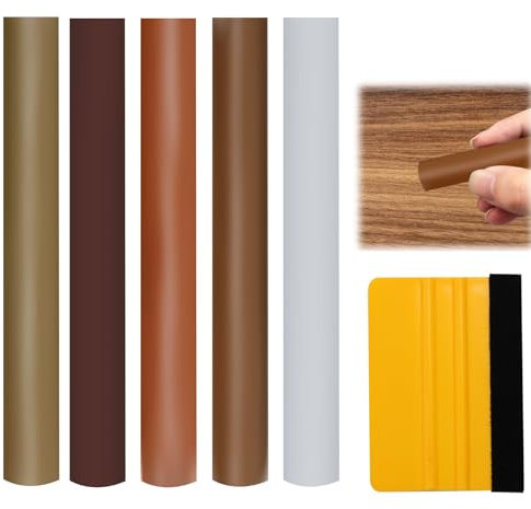 5 Pcs Wax Filler Sticks Kit Wood Touch Up Worktop Furniture Repair Crayons Laminate Counter Wood Scratch Remover with Scraper for Stains Scratches Holes Floor Desks Carpenters