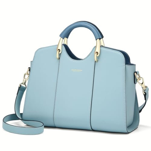 Cnoles Damen Handtasche Henkeltasche - Frau Leder Schultertasche - Elegante Tote Shopper - mit Retro Griff und Schultergurt- Alltags Mode Arbeit Stadt City (BLAU)