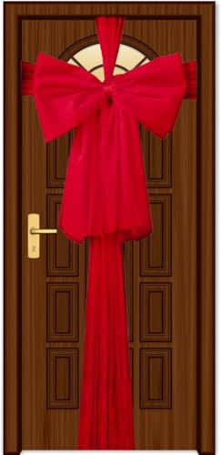 SHATCHI Pack of 3 Christmas Door Bow – Red 9m Giant Bow Door Cover - Front Door Decorations for Xmas Wedding, Baby Shower Outside Home Decor
