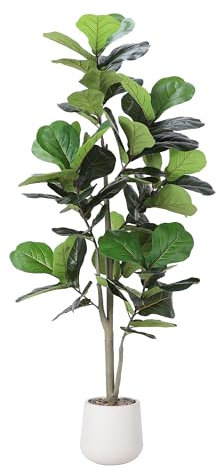Artificial Fiddle Leaf Tree, 5ft Faux Plant Fake Ficus Lyrata Silk Trees with White Planter, Artificial Fig Trees Floor Plants for House Office Living Room Indoor Home Decor, Housewarming Gift