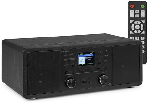 Audizio Avola All-in-One Internet Radio & CD Player, Bluetooth DAB Radio System with FM, DAB+, USB, AUX, Alarm Clock, EQ Modes, Remote Control, Stereo Speakers, Home Audio Black