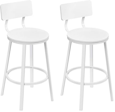 WOLTU Taburetes Bar Juego de 2, Taburetes Altos Cocina con Respaldo y Reposapiés, Sillas Modernas de Isala Mostrador, Restaurante y Bistro, Base de Metal, Blanco