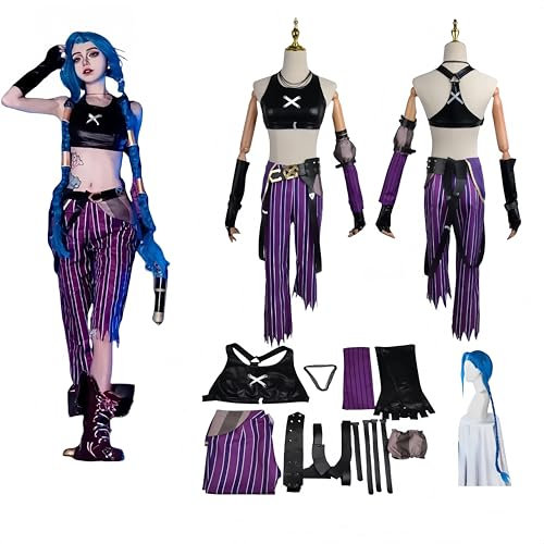 ZYJKGL Arcane Cosplay, Arcane JINX, Arcane Staffel 2, Party-Anzug, Kleidung, Uniform, komplettes Set, mit dieser atemberaubenden blauen Perücke, Arcane JINX Cosplay und Arcane-Fans (S)