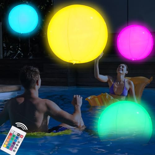 YOUYIKE Ballon De Plage Gonflabl, Ballons De Plages Gonflables Portables, Ballon Plage LED 40 cm, avec Télécommande Infrarouge, 16 Couleurs Lumineuses pour Jeux d'eau Fête à La Piscine et à la Plages