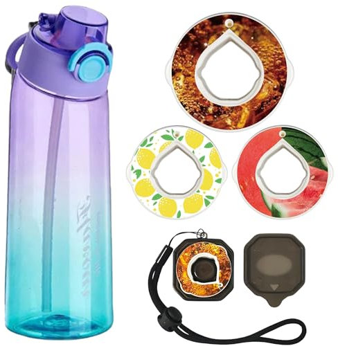 Alpha Fit Borraccia aromatizzata, compatibile con Air Up, 900 ml, a prova di perdite, senza BPA, con 3 capsule aromatiche, infrangibile e lavabile in lavastoviglie (viola lavanda)
