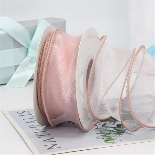 Nastro di raso da 90 yard, 4 cm, in chiffon, in organza, nastro in tulle, set di nastri di seta, nastro regalo, nastro per confezioni regalo, matrimonio e decorazioni fai da te (rosa antico)
