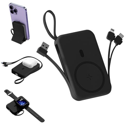 Anluomania Power Bank 10000mAh, Magnético Bateria Externa, Cargador Portátil 22.5W Carga Rapida, con 2 Cables Integrados, Pantalla LED, Compatible con Smartphones, Tablets, Auriculares Bluetooth