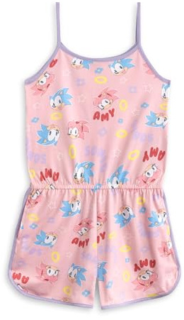 Sonic The Hedgehog Girls Pink Sleeveless Playsuit | Character Pastel Outfit Featuring Sonic & Amy | Casual Summer Wear with Elastic Waistband & Pockets - 11-12 Years