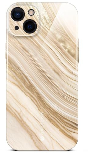 ONEFLOW Bliss Cover für iPhone 14 Hülle in Marmor Optik, Designer Case Handy Schutzhülle mit Kameraschutz, Muster Hardcase Glitzer Handyhülle marmoriert, Gold Beige