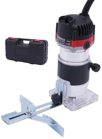 Oberfräse Kantenfräse 800W | Profi Einhandfräse Holzfräse 220 V mit 30000 U/min | Elektrische Trimmer für Holz, Alu-Verbundplatten | Inkl. Führungsrädchen, Parallelanschlag, Werkzeugkoffer