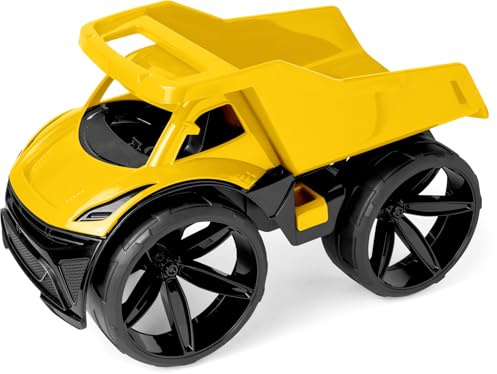 Wader Maximus Kipplaster gelb – Großer LKW Muldenkipper 59 cm, Sandkasten Baustellenfahrzeug, kippbare Mulde, robuster Lastwagen ab 1 Jahr