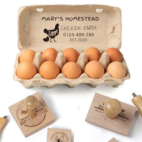 Personalisierter Frische Eier Stempel für Eierkarton, Personalisiert Eierschachtel Eierstempel, Individualisierter Hühner Stempel Eieretiketten, 12 Designs