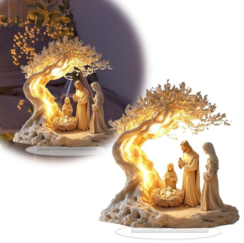 Moderne Weihnachtskrippe aus Acryl, Weihnachtskrippe aus Acryl, 2D Tischdekoration für Fensterbank & Wohnzimmer - Flache Jesus Geburtsszene - Festliche Christliche Deko (Weiß-A)