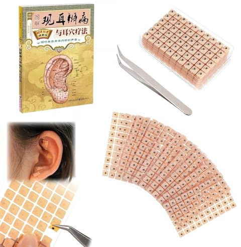 MFCGHXR Ohrakupunktur Set – 1200 Stück Ohrmassage Aufkleber für Akupressur, Akupunktur Therapie mit 1 Pinzette, Linderung für Körper und Geist, Tragbar und Einfach zu Benutzen