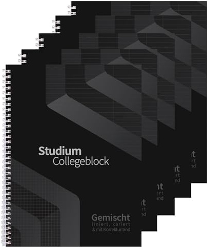 Gemischter Collegeblock A4 5 Stück - 80 Blatt liniert & kariert - 80g | Je Block 80 Blatt mit Lochrand und Mikroperforation, 4-fach gelocht, für Schule, Studium und Büro