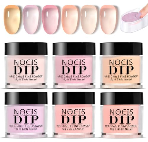 Nail Dip Powder Kit, 6 Colors Jelly Translucent Dip Powder Nail Kit Long-Lasting DIY French Manicure Set for Beginner Salon Home