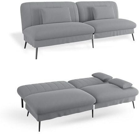 COMHOMA Klappbares Schlafsofa mit Schlaffunktion - 2-in-1 Couch, Multifunktionales Schlafsofa mit Großer Liegefläche, Platzsparendes Bettsofa für Wohnzimmer, Gästezimmer & Heimkino, Grau