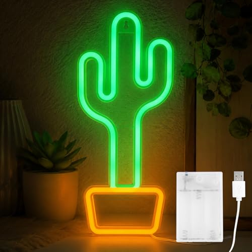 ENLACE LED Neonlichter Kaktus, LED Neonschild Wanddeko, Batterie/USB Betrieben Nachtlicht für Schlafzimmer, Kinderzimmer, Party, Weihnachtsdekoration, Wanddekoration, Hochzeit Deko