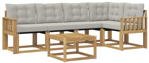 vidaXL Outdoor-Sofagarnitur mit Kissen 6 pcs Weiß und Hellgrau, Akazien Outdoor Sofa Set, modische Möbel für Terrasse, wetterfester Couch, entspannende Sitzgruppe im Garten
