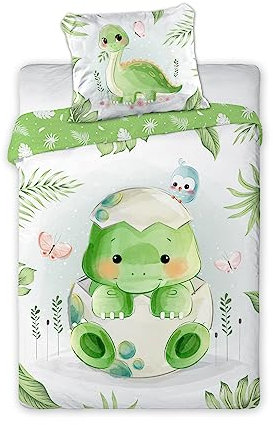 Arle-Living 3 TLG. Baby Kinder Bettwäsche Set - 100x135 cm + 40x60 cm + 1 Spannbettlaken in weiß 60x120-70x140 cm -100% Baumwolle (Dino)