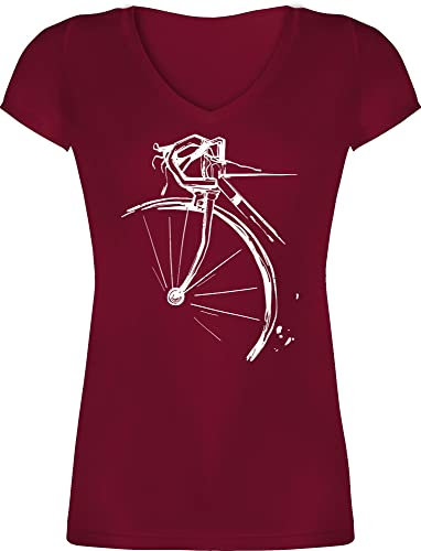T-Shirt Damen V Ausschnitt - Bekleidung Radsport - Fahrrad Geschenk Rennrad I Radfahren Geschenk - 3XL - Bordeauxrot - radshirt Tshirt fahrradmotiv fahrradfahren Radfahrerin t-Shirts Frauen