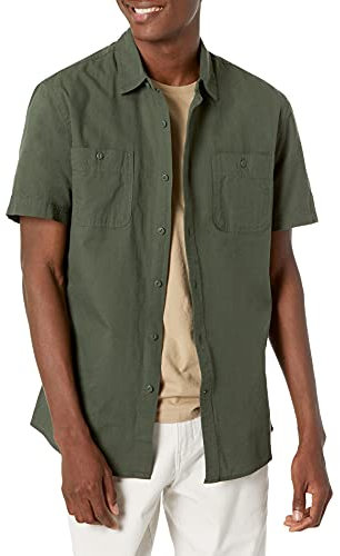 Amazon Essentials Men's Regular-Fit Short-Sleeved Chambray Shirt, Olive, XL