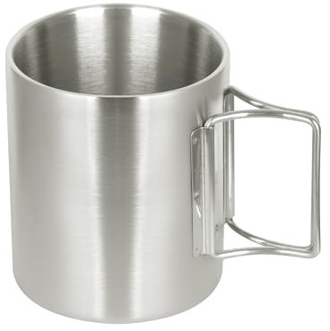 Taza de camping de acero inoxidable de doble pared, taza de café, taza, taza de té con asa plegable, 300 ml