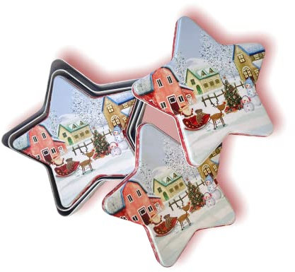 KOMIRO Xmas Christmas Star Shape Tripe Tins 3 in 1 Box Set Cookie Sweet Biscuit Cake Tin Storage Gift Set NEW (3 Star Shape Santa in Sleigh)