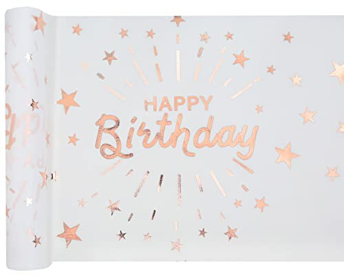 Tischläufer Happy Birthday zum Geburtstag, 30cm x 5m (roségold)