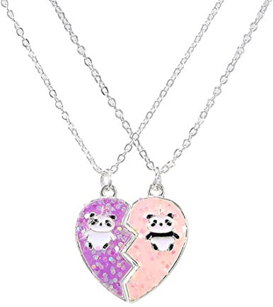 MenYiYDS 2 Stück BFF Halsketten Freundschaftskette magnetisch Panda Schmuck Anhänger Beste Freunde Mädchen Halskette für Mädchen Geburtstagsgeschenke Anhänger Kette Geschenke (Pink und lila)