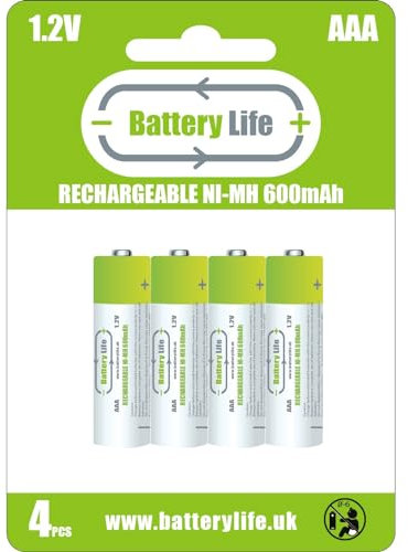 Battery Life AAA Rechargeable Batteries (4 pack) 600mAh Ni-MH 1.2v Household UK Brand