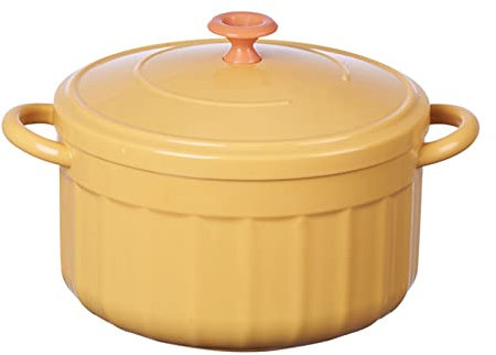 Olla pequeña para fideos Ramen, cuenco cubierto, utensilios de cocina, recipiente de comida con tapa Binaural para sopa de cebolla francesa, uso doméstico para estudiantes(Limon amarillo)