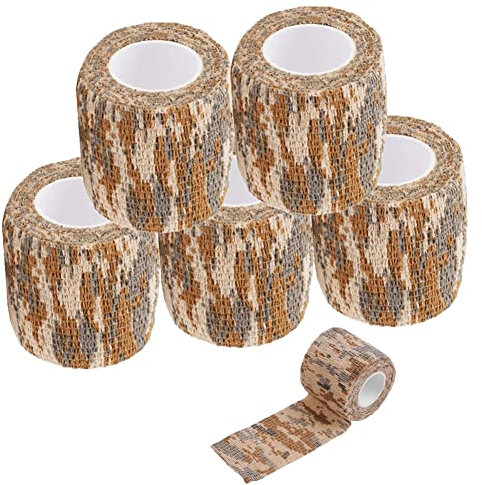 Ariycaz Selbstklebende Camouflage Tape, 5 Rollen 5 cm x 4.5 m Camo Stretch Bandage, Selbstklebende Tarnung Band, Camo Tape Stoff für Outdoor Camping Fotografen Jäger Kamera Schutz