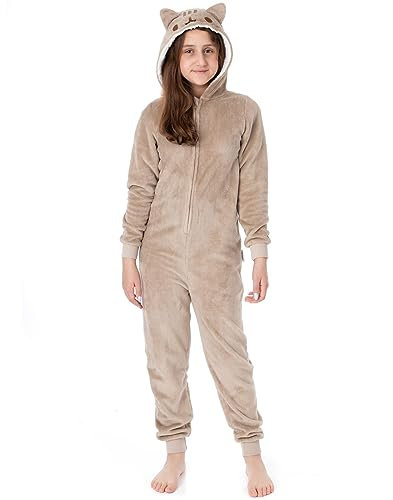 Pusheen The Cat Onesie für Mädchen | Kinder Teens Rosa Braun ODER Charakteroptionen Katze Pyjamas | Sherpa Fleece Kapuze mit Reißverschluss