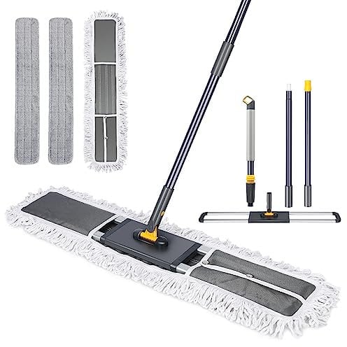 HEVOL Fregona Grande Plana, Mopa para Limpiar con Manico Telescopico, Fregona Industrial de Suelo Profesional con 3 Tamponi in Microfibra en Seco y en Húmedo, 80*11*154cm