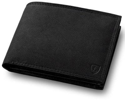 iClassy Querformat - Echtleder Geldbörse handgemacht und doppelt genäht Herren Portemonnaie mit Münzfach und Platz für 14 Karten + 1 Sichtfach mit RFID NFC Schutz - Geschenk | (Schwarz Nappa)